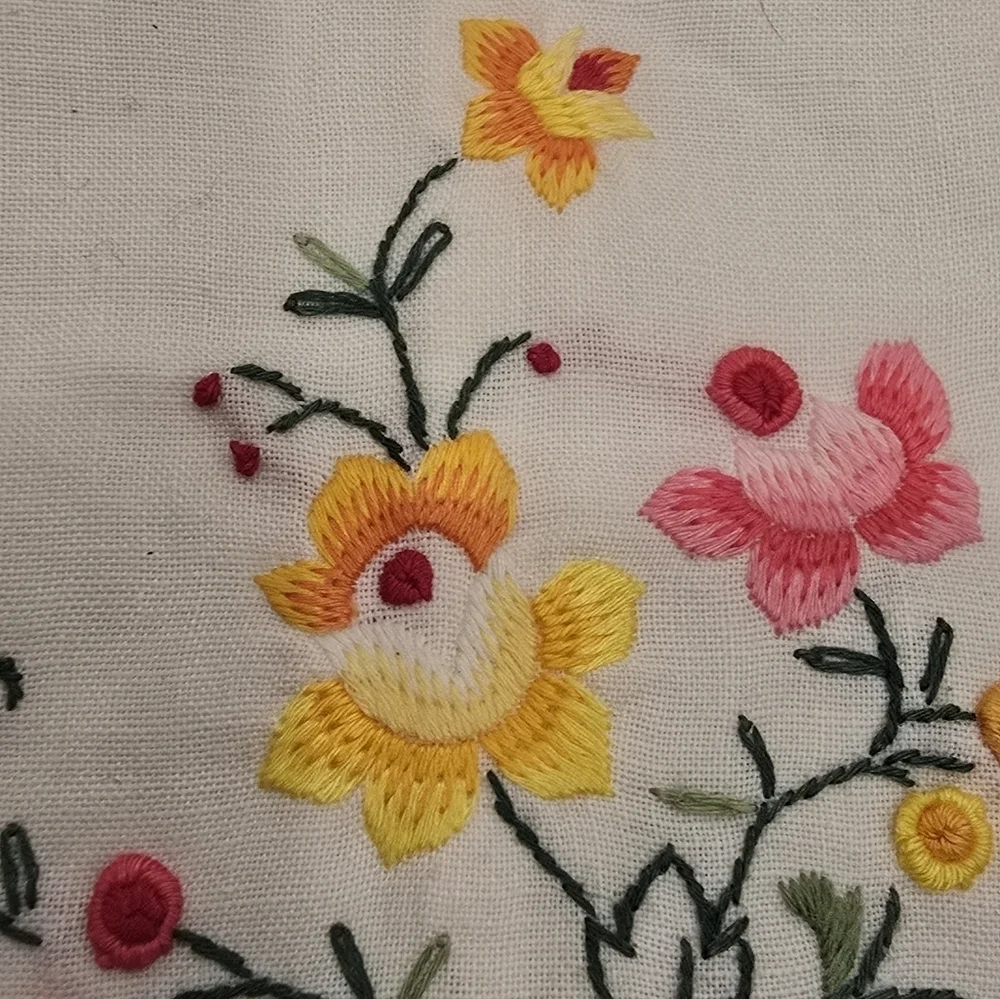 Embroidered Cotton Finger Towel Flowers & Crocheted Edge NWT Vtg
